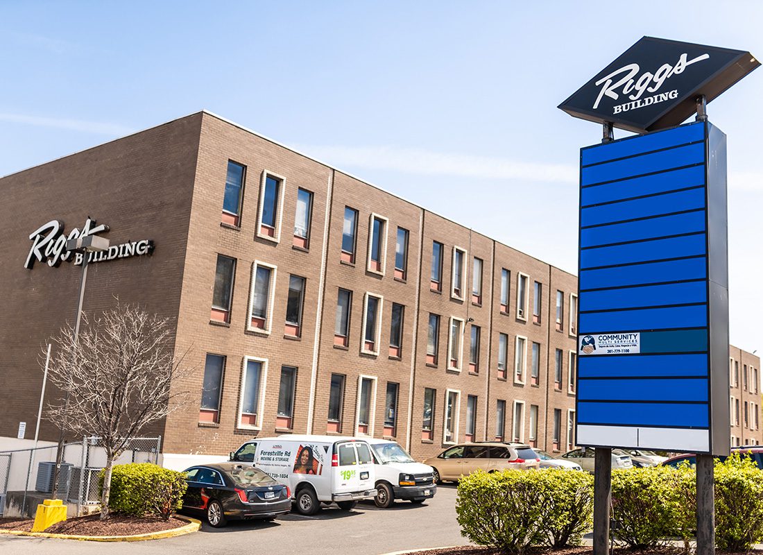 Adelphi, MD - Riggs Building and Sign on a Sunny Day